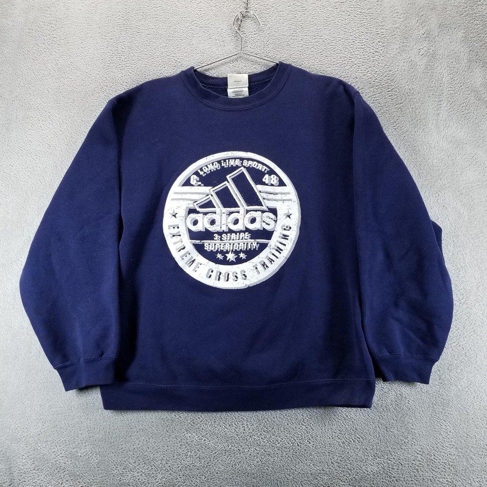 VTG Adidas‎ Sweatshirt Mens M Blue Fleece Crewneck Made in USA Cross Training